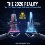 Comparison between a crumbling legacy tech stack and a modern scalable AI architecture by IONICWEB CREATOR Pvt. Ltd.