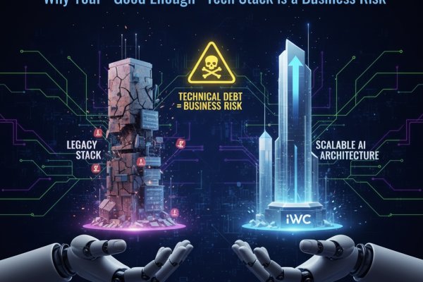 Comparison between a crumbling legacy tech stack and a modern scalable AI architecture by IONICWEB CREATOR Pvt. Ltd.